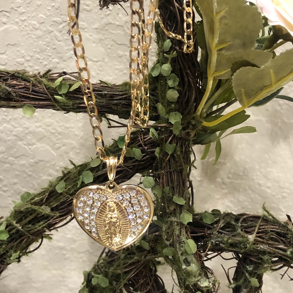 Lady of Guadalupe Necklace Diamond 18K Gold Plated